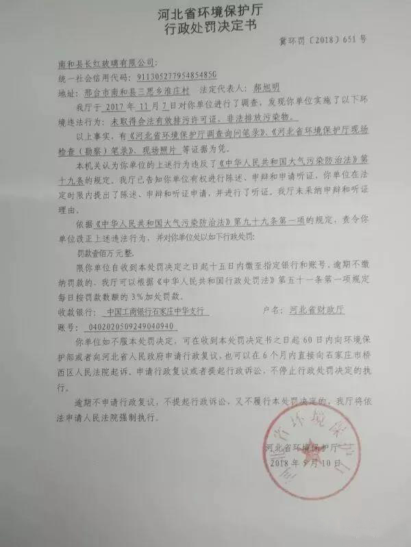 沙河玻璃廠(chǎng)被處罰